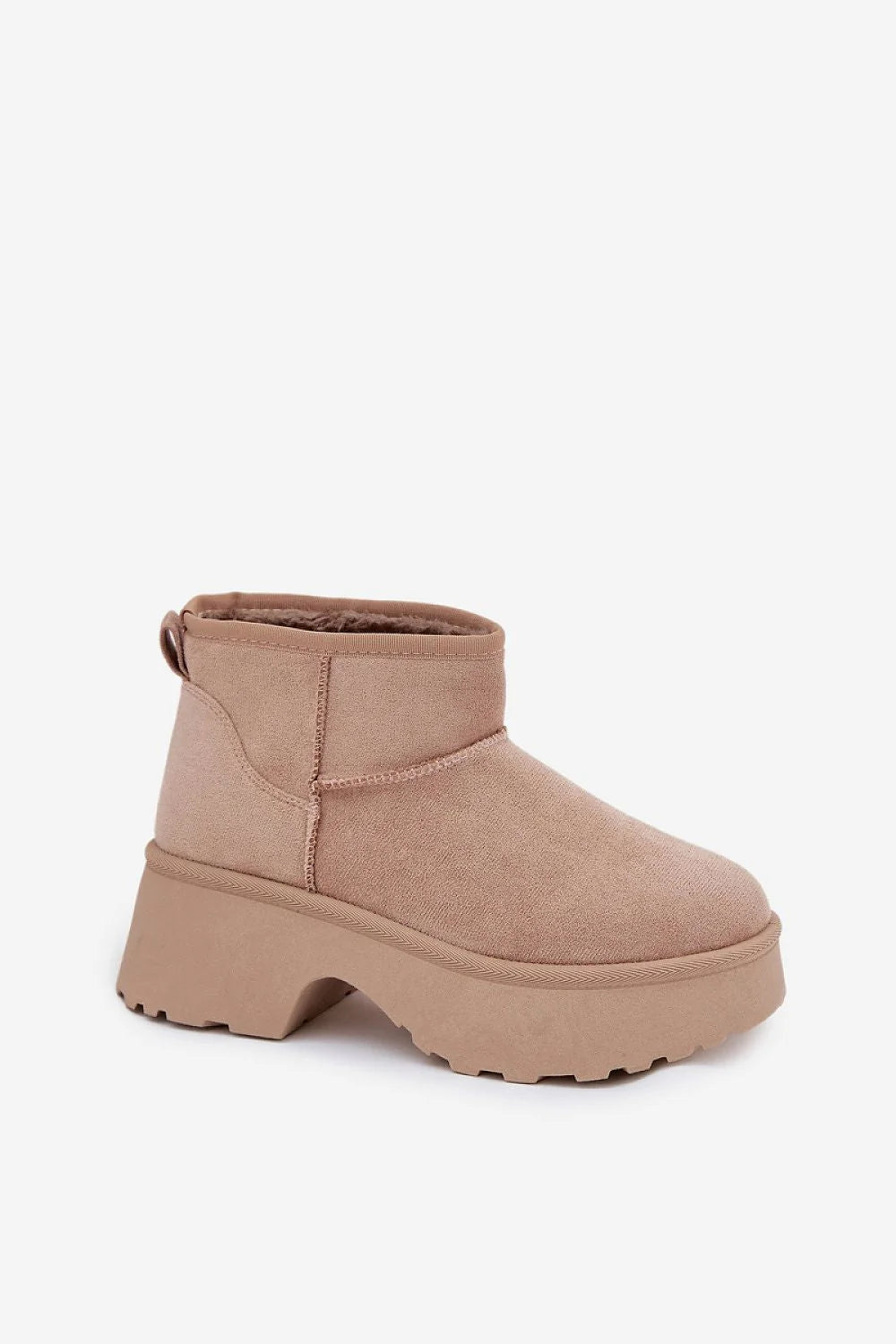 bottines femme daim écologique suédine beige nude plateforme talon compensé semelle crantée caoutchouc doublure fourrure chaude slipon maintien confort stabilité