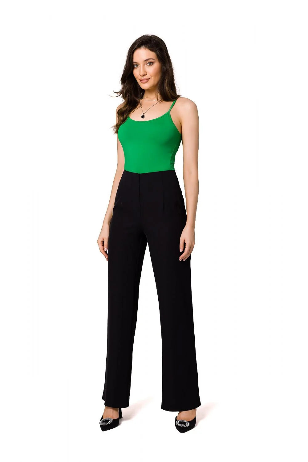 Pantalon femme Makover puissant confortable élégant sans poches fermeture glissante taille haute couleur noire polyester 95 élasthanne 5 coupe large