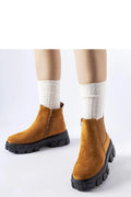 Bottines femme design moderne cuir suédé camel semelle épaisse fermeture éclair zippée montante cheville élégance urbaine