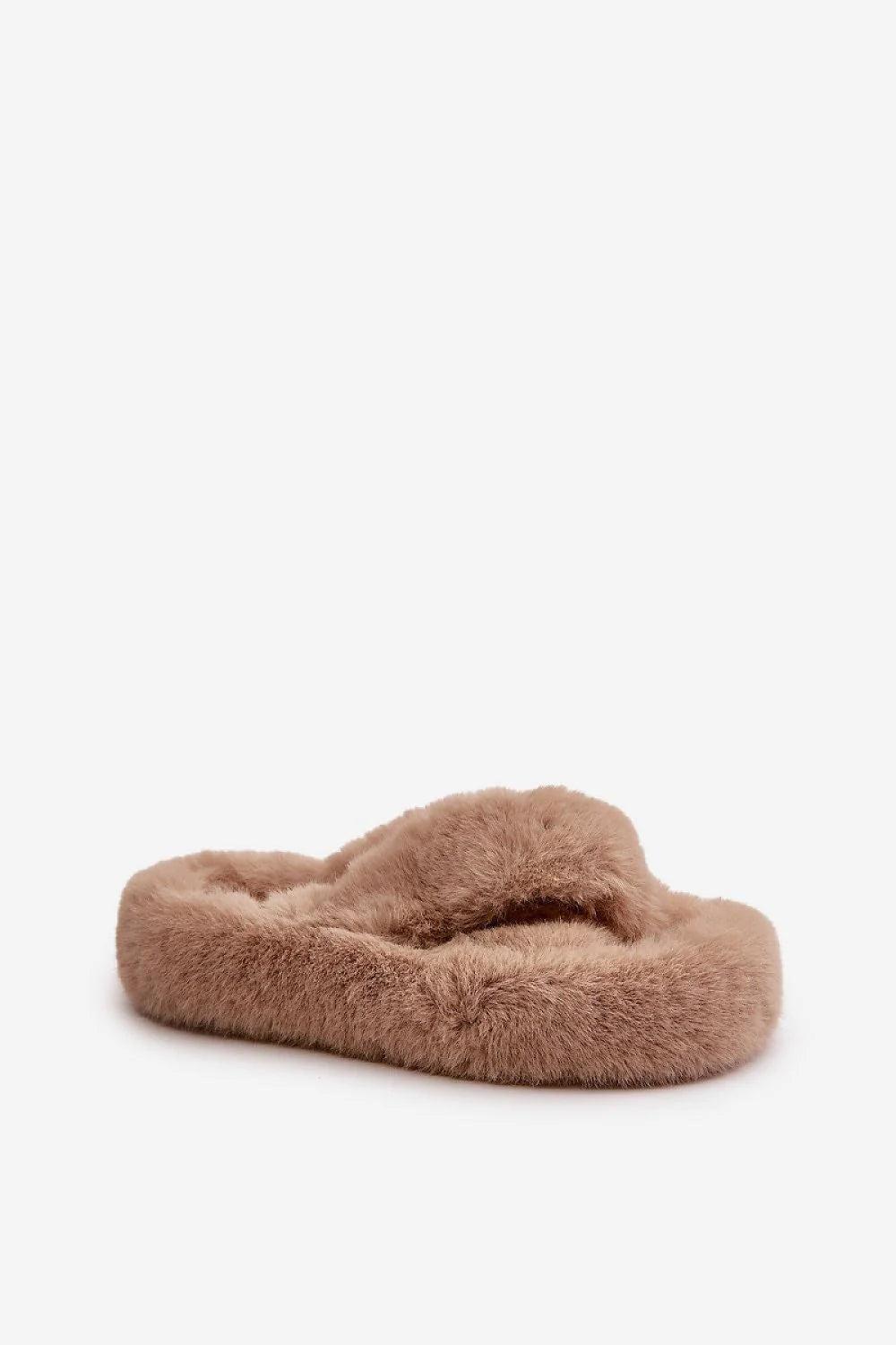 Pantoufles femmes style décontracté fourrure synthétique beige clair semelle épaisse 4 cm ouvertesorteils confortable intérieur