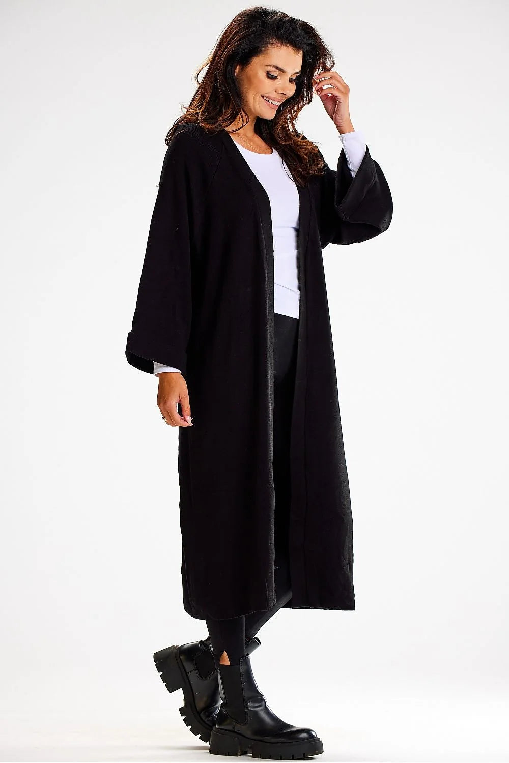 Cardigan long style kimono manches larges ceinture nouée matière douce nylon pbt viscose taille universelle femme