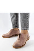 Chaussures basses pour femmes design épuré beige rosé semelle bois mocassin V opening confortable style casual chic