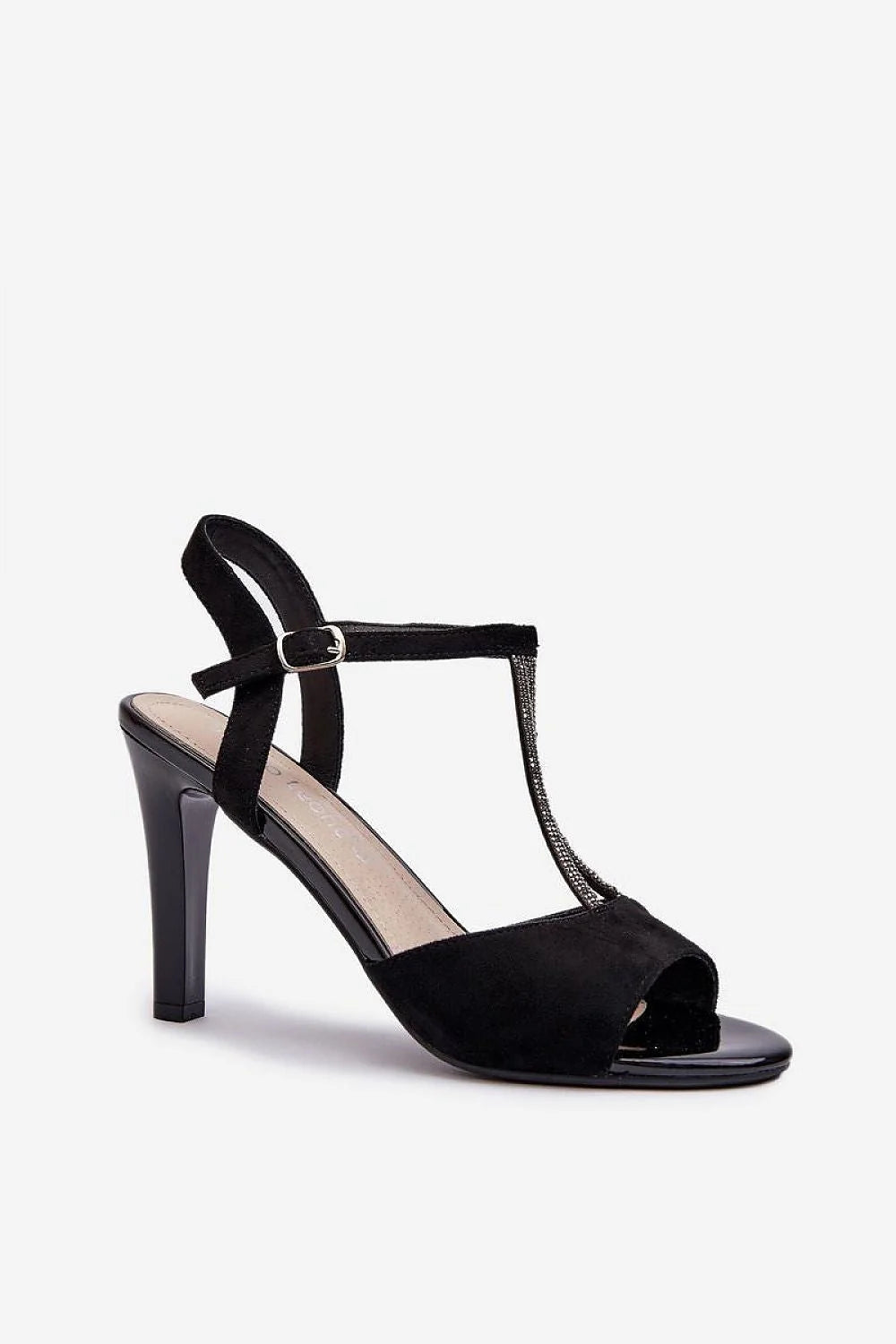 Sandales à talons stiletto élégantes en suédine noire pour femmes, bride T métallique, confortable, soirée, mode