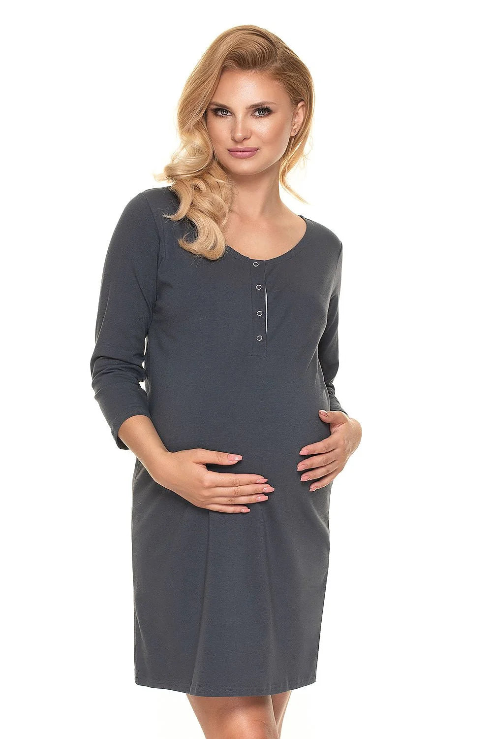 Chemise de nuit maternité coton élasthanne élégante confortable manches 3/4 allaitement noir tailles S/XXL