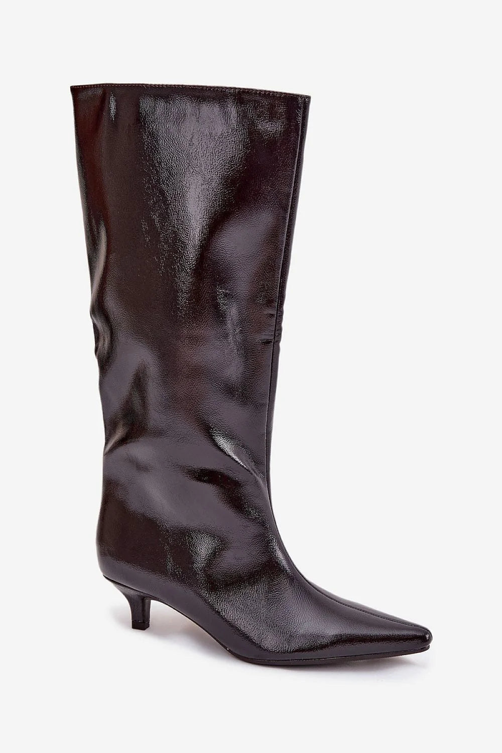bottes femme mi mollet simili cuir noir bout pointu talon kitten bas fermeture eclair laterale doublure fourrure synthétique confortable élégant