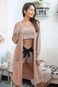 Peignoir Sensis long cardigan tricot côtelé cappuccino sans fermeture poches latérales pyjama femmes loungewear confort style