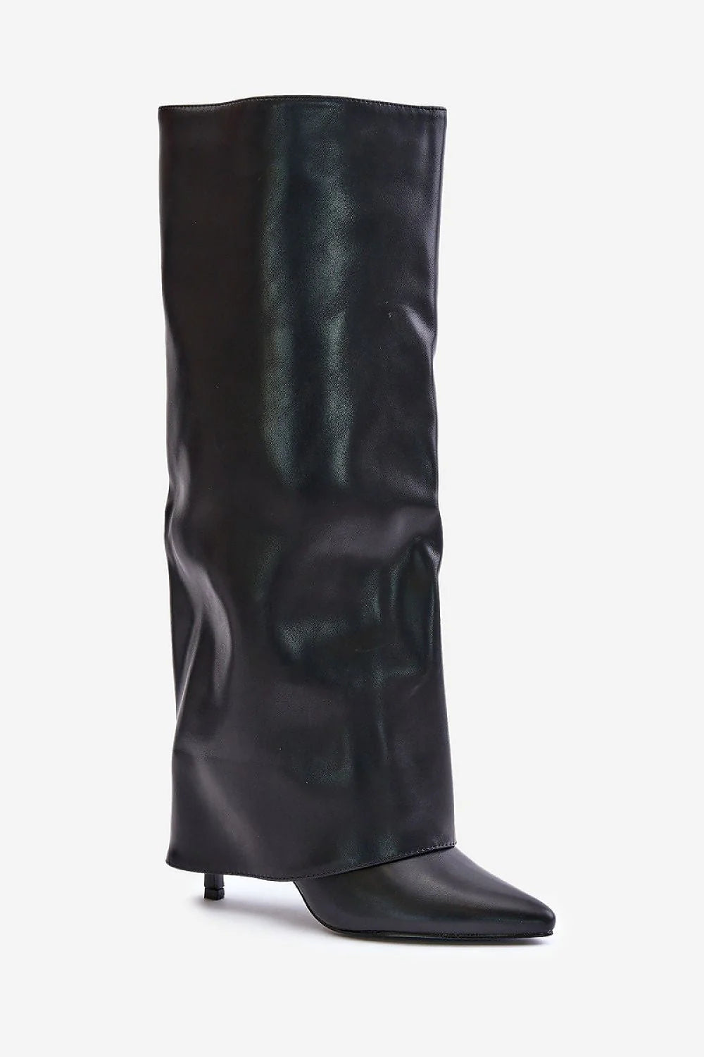 Bottes à talons aiguille éco-cuir design futuriste style audacieux pointe élancée couleur noire isolate intérieur fermeture éclair latérale femmes
