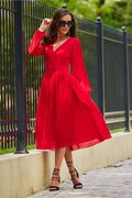 Robe de cocktail élégante Roco Fashion manches longues dos nu en V couleur rouge vif femmes occasion spéciale
