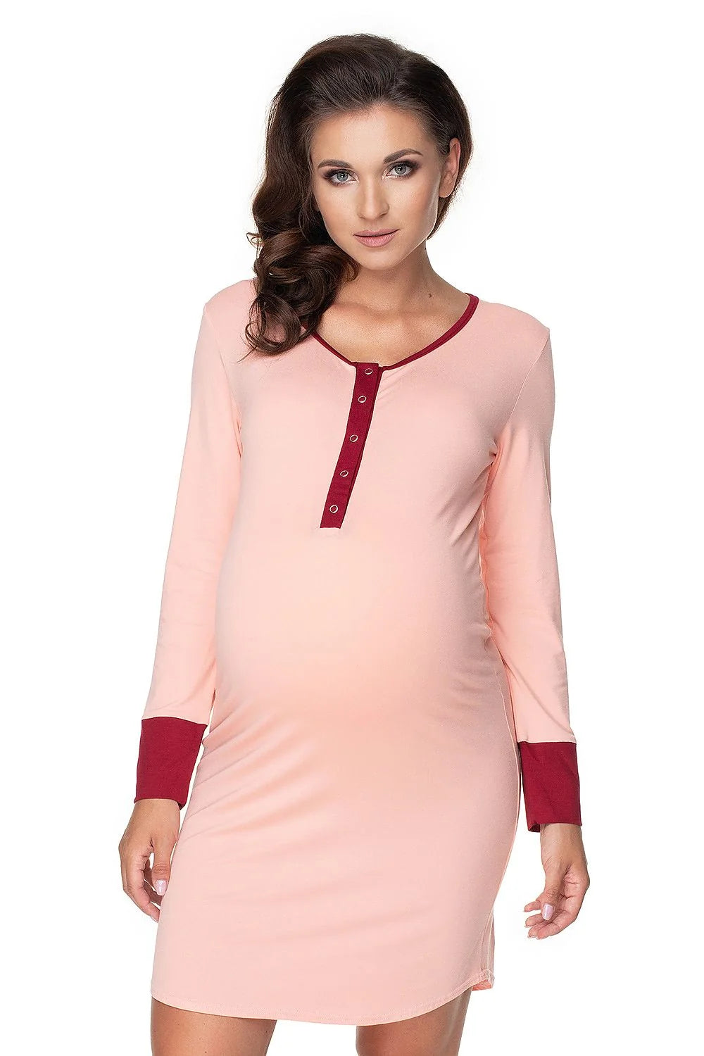 Chemise de nuit maternité viscose rose vif confortable manches longues ajustable futures mamans allaitement