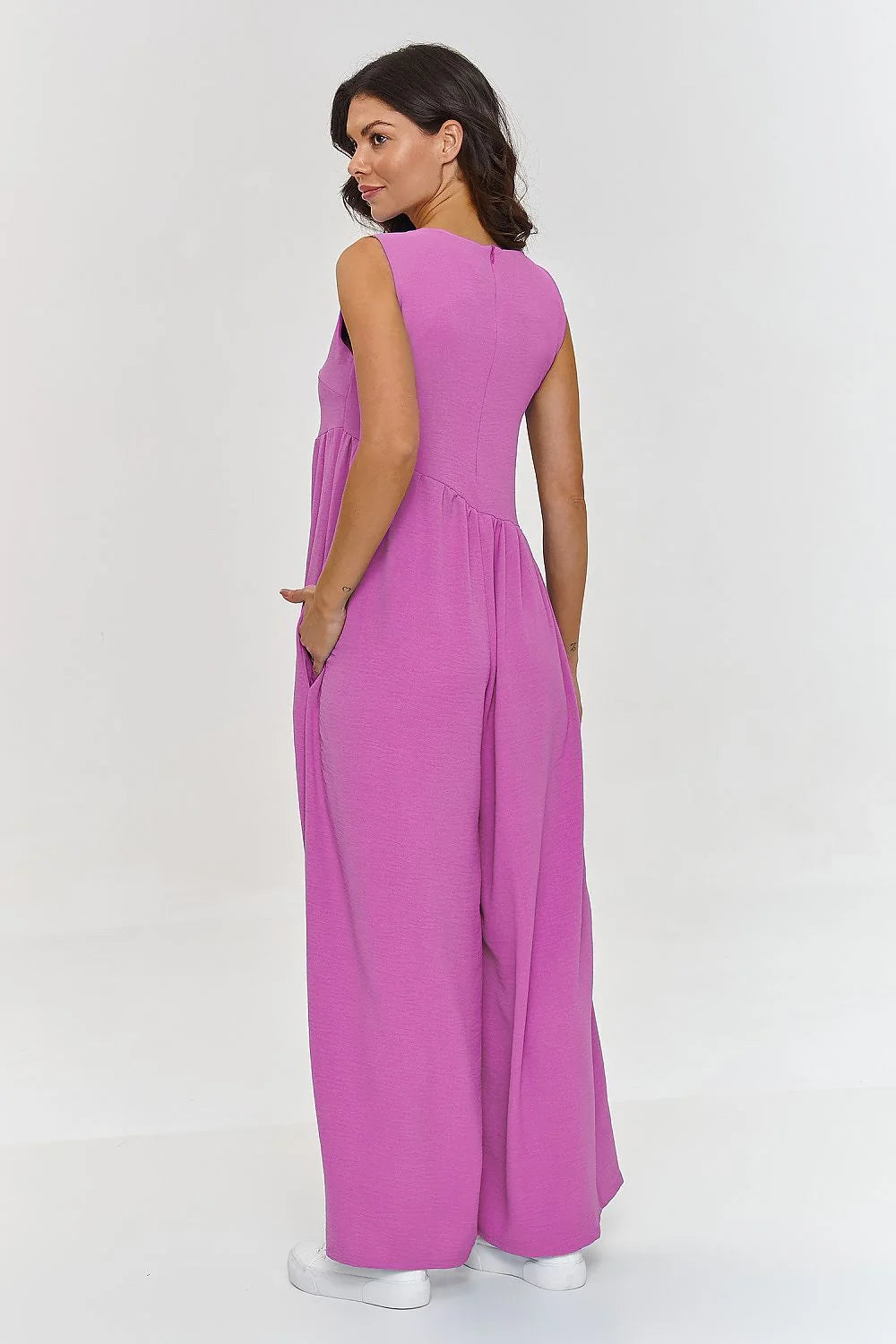 Combinaison Makadamia pour femme sans manches ample violet vif pantalon large poches latérales coton léger