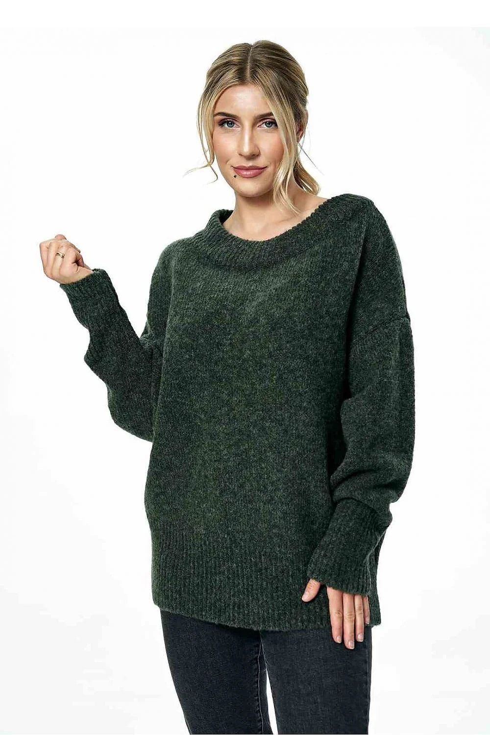 Pull ample pour femme en laine acrylique et polyester, rose pastel, manches longues côtelées, col rond, style classique, doux et confortable