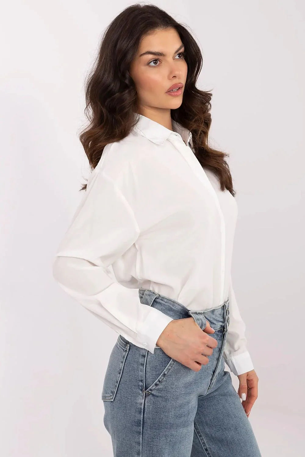 Chemise féminine élégante manches longues col classique blanc intemporelle polyester élasthanne confortable occasionnels spéciales
