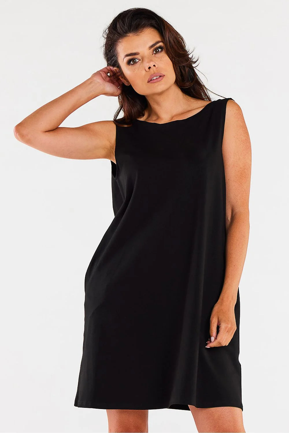 Robe de jour noire sans manches minimaliste classique femme coton élasthanne taille ajustable occasion多种