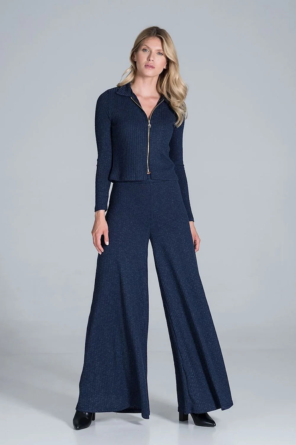 Ensemble coordonné femme automne printemps maille côtelée élégant confortable vert foncé fermeture éclair ajusté