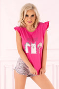 Pyjama femme coton doux élégant licorne flamant rose lama manches courtes pantalon confortable nocturne