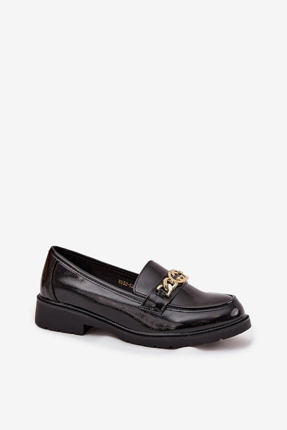 mocassins femme SBarski simili cuir verni noirs bout rond plateforme crantée semelle plantaire souple chaîne dorée confortable classique chic