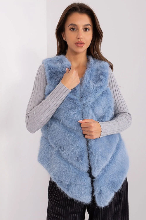 Gilet sans manches pour femmes en fausse fourrure bleu pastel coupe ajustée style moderne élégant doublure intérieure polyester haute qualité