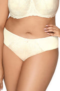 Ensemble de lingerie féminine en dentelle florale beige, soutien-gorge et culotte assortis, confort et style