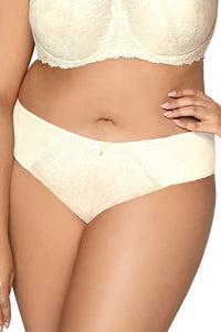 Ensemble de lingerie féminine en dentelle florale beige, soutien-gorge et culotte assortis, confort et style