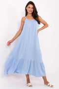 Robe été femme Och Bella robe légère coton mousseline ajustables bretelles volant bas summer dress occasion quotidienne