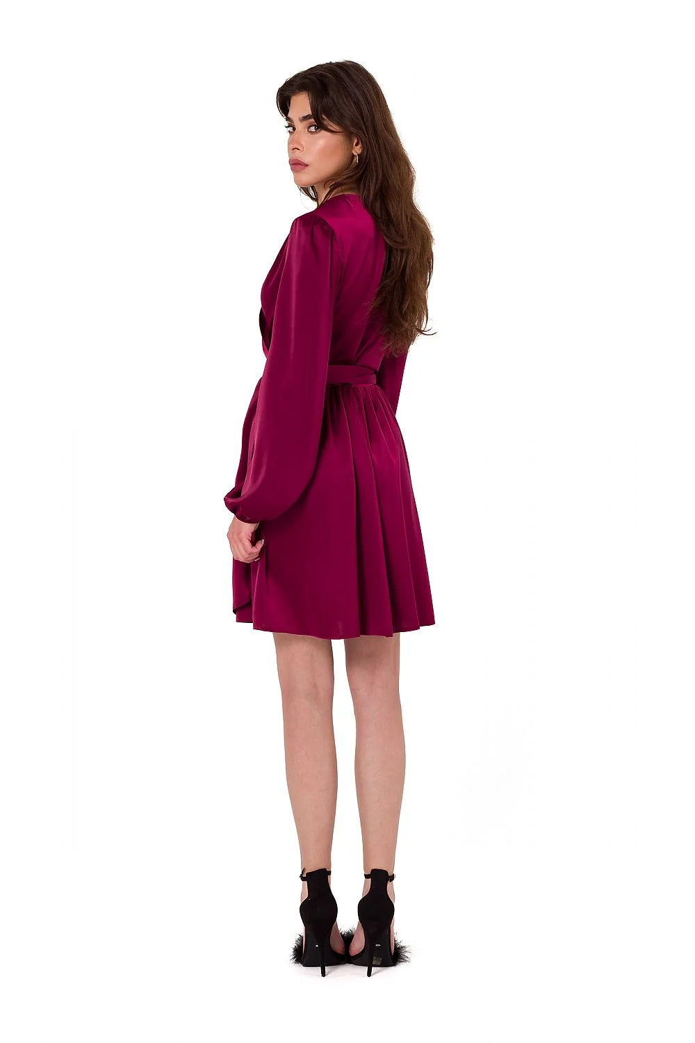 Robe de soirée élégante longue manches longues dos nu dentelle noire taille ajustable femme