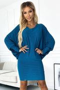 Robe de soirée élégante longue manches chauve-souris couleur nautique tissu extensible paillettes production polonaise marque Numoco femme