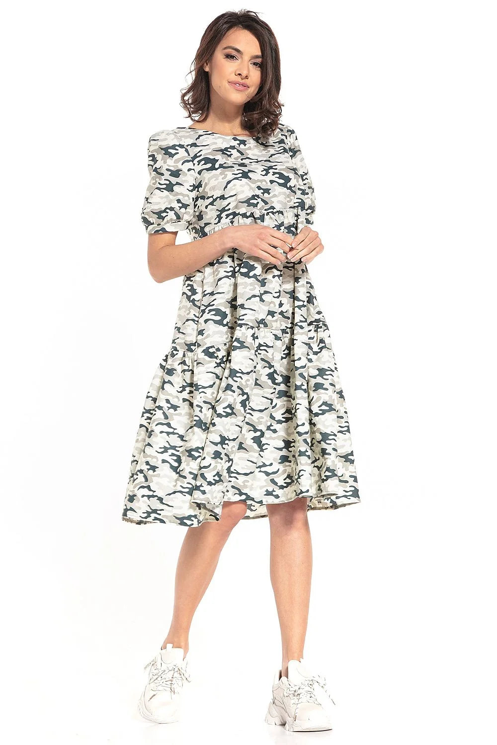 Robe camouflage coton décontractée élégante manches courtes urbain confortable tendance pour femme style unique