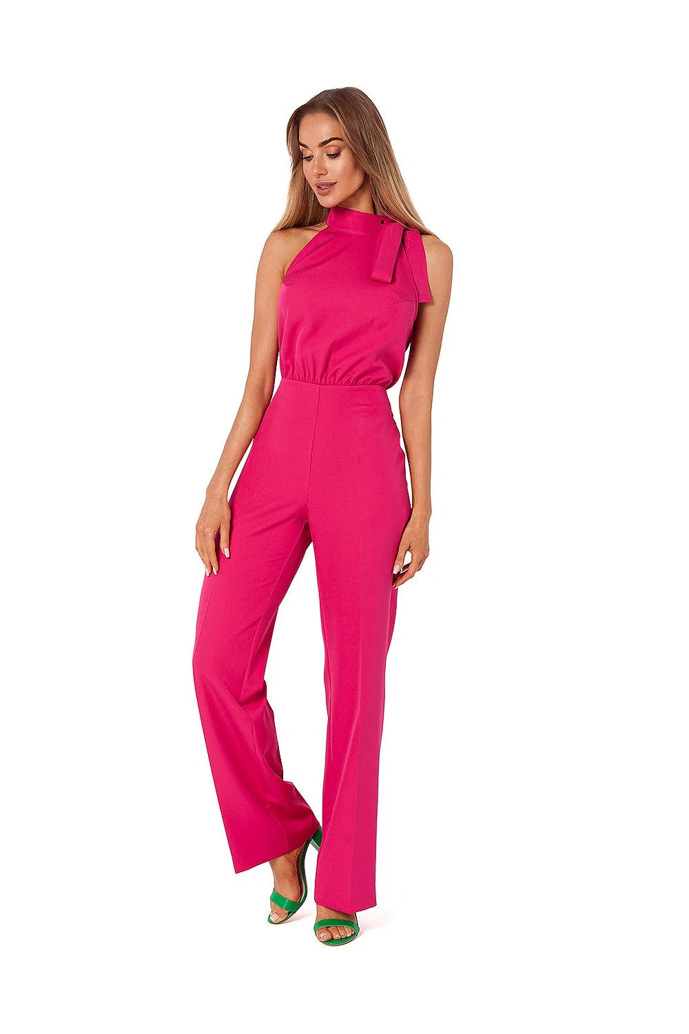 Combinaison Moe femme élégante verte sans manches col montant élastique taille ajustable polyester élasthanne