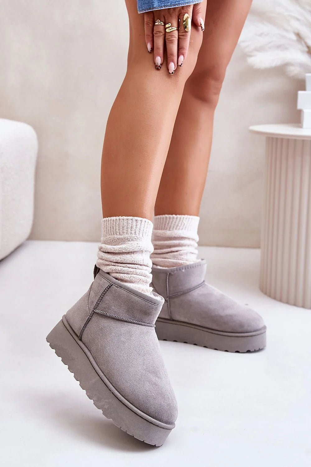 Bottes de neige Step in style femmes style casual coupe basse suède écologique fourrure synthétique plateforme caoutchouc