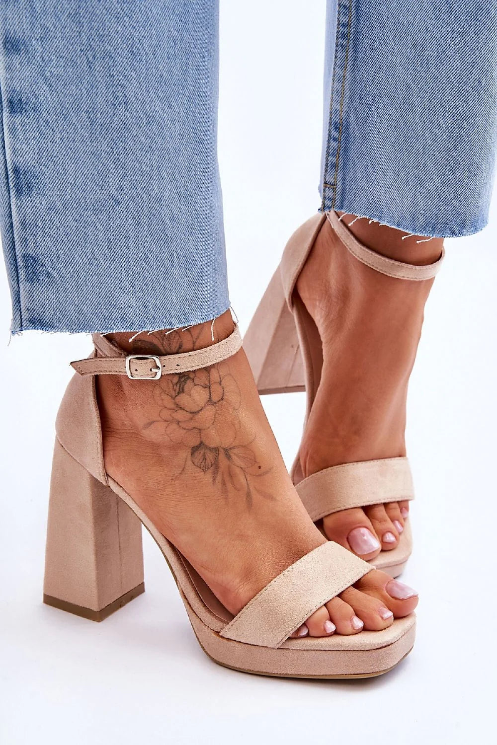 Sandales à talons carrés en suédine beige nude, ajustables, semelle plantaire, 10 cm, femmes, occasion soirée, mode moderne, style élégant