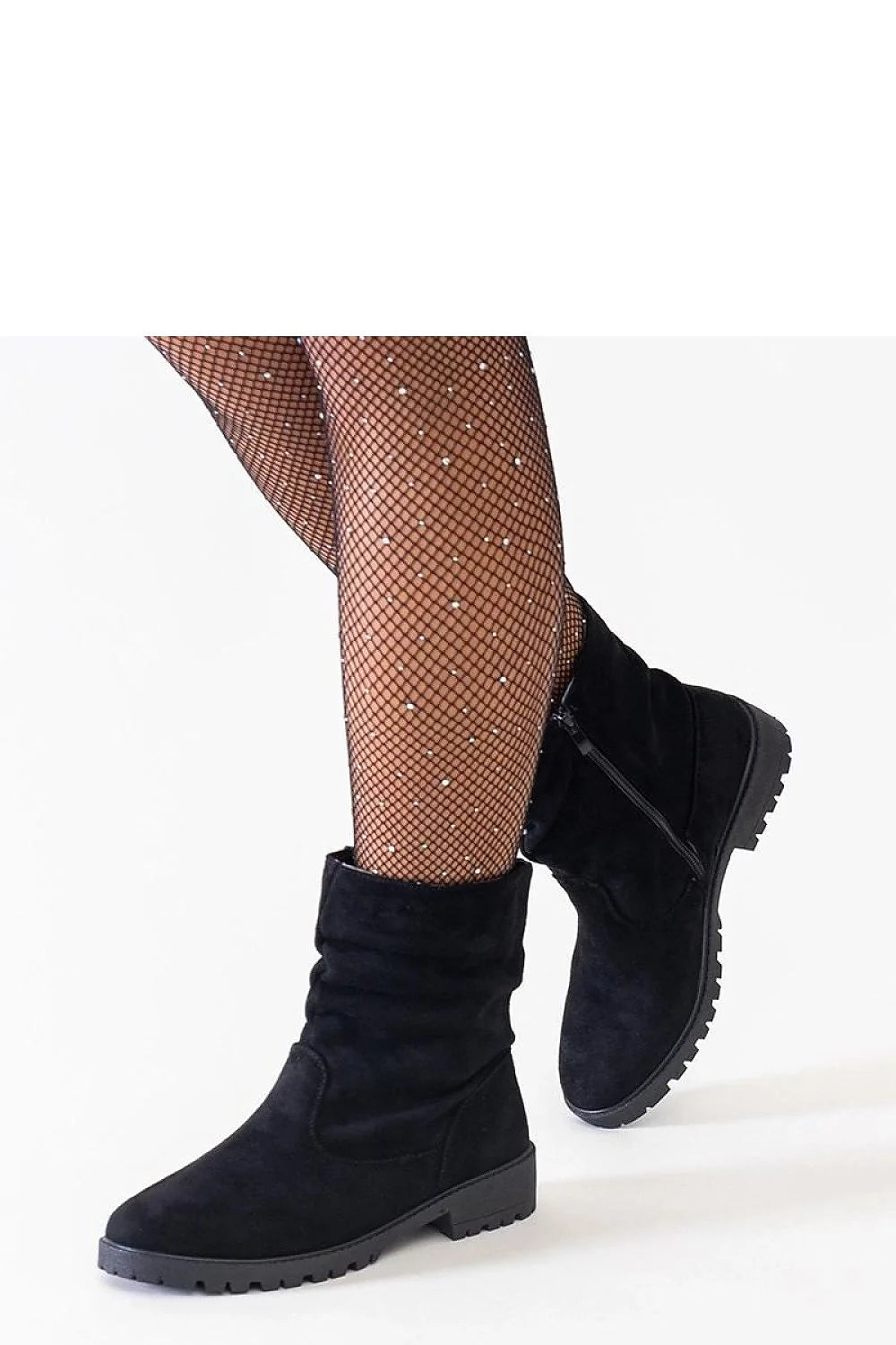 Bottes Solea femmes éco-suede noires style casual utilitaire semelle épaisse fermeture éclair latérale cuisse mi-hauteur