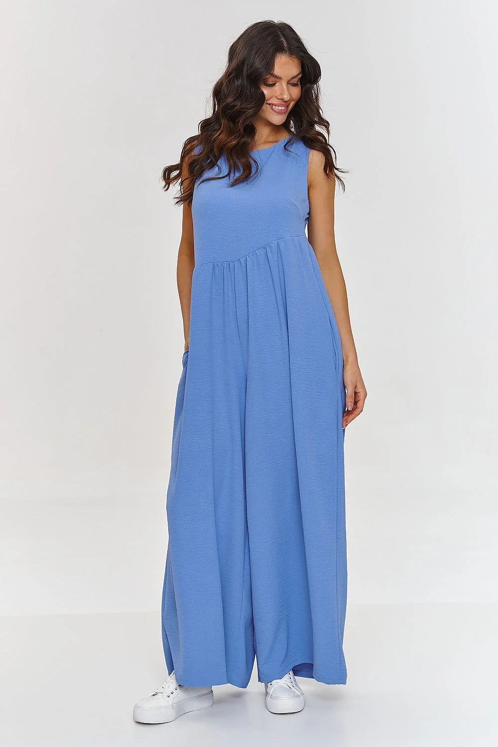 Combinaison Makadamia Femme Style Décontracté Longue Sans Manches Coupe Ample Bleu Doux Poches_latérales Occasions Estivales
