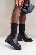 Bottes femmes talon bloc cuir écologique tissu noir tige élastique bottines modernes Chelsea style