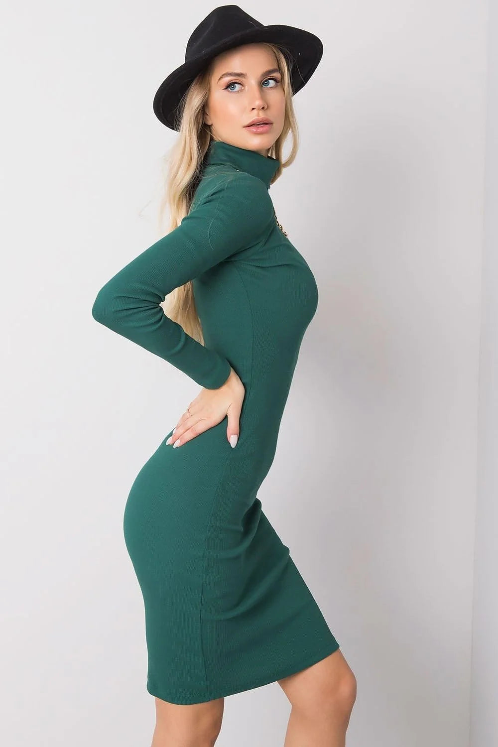 robe midi moulante col roulé manches longues rose poudré maille côtelée extensible coton elasthanne coupe slim ajustée confortable sophistiquée chic