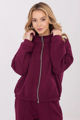 sweatshirt zippé femme bordeaux profond oversize col montant fermeture métal apparente molletonné épais structuré poches latérales base élastiquée manches tombantes