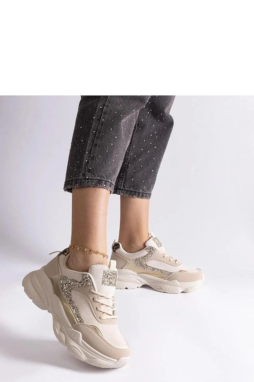 baskets Solea femme chunky beige doré paillettes suédine cuir synthétique semelle épaisse crantée plateforme rembourrée maintien urbain sportif chic confortable