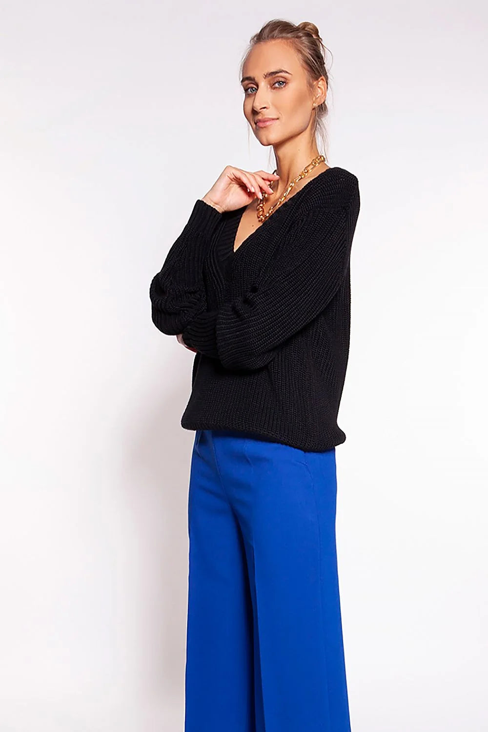Pull femme élégant col V profond coupe relaxée texture côtes beige neutre coton acrylique 50 50