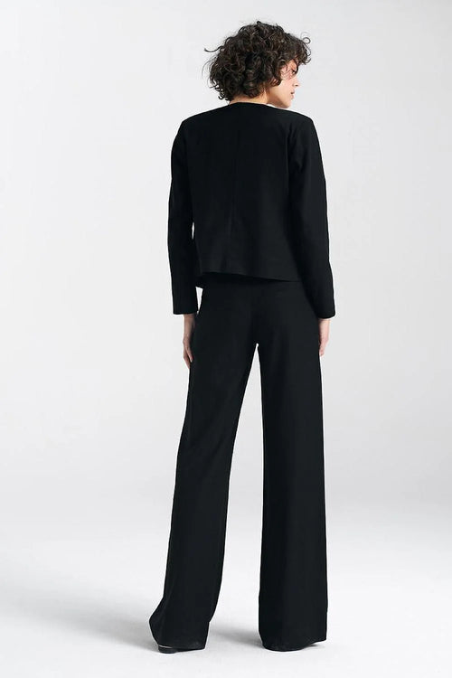 Blazer femme élégant noir profond viscose lin coton coupe carrée taille régulière occasion professionnelle