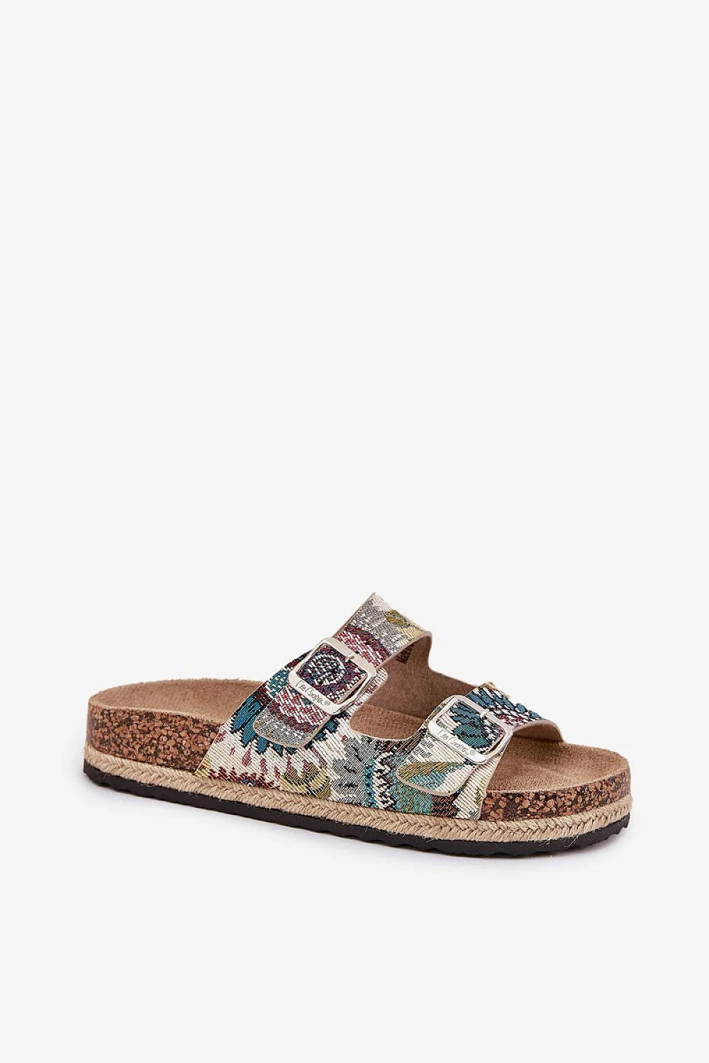 Sandales femmes Lee Cooper design bohème artisanal matériaux éco-responsables semelle cork tressée motifs floraux géométriques ajustables