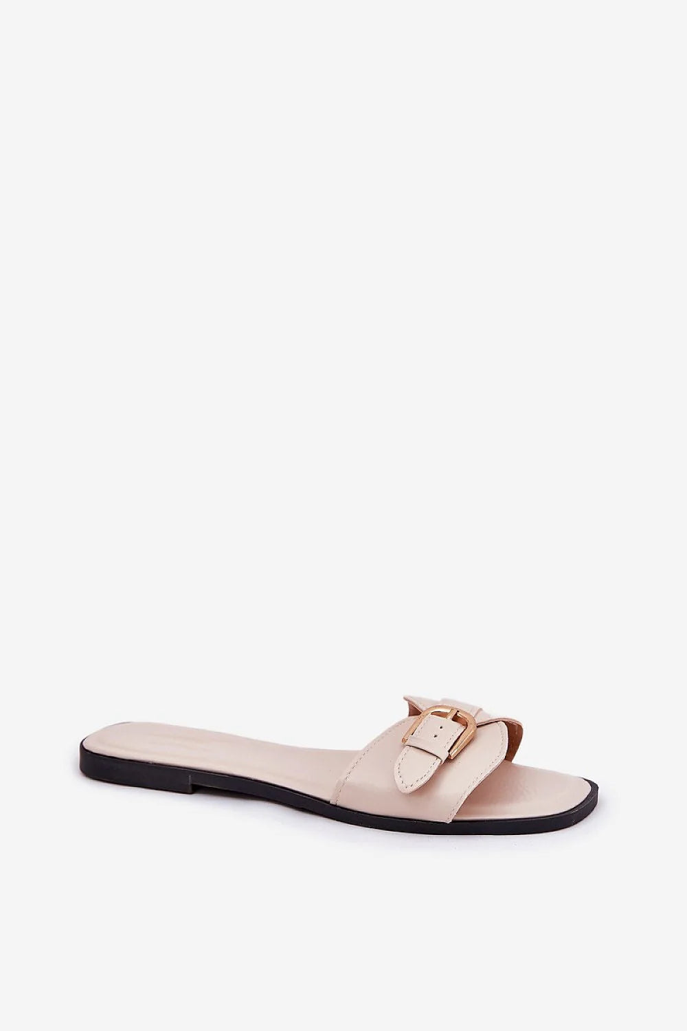 Mules femmes style élégant cuir écologique talon plat boucle dorée été robe jupe pantalon tissu