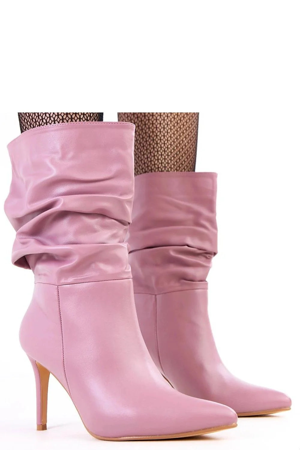 bottines talon aiguille haut pointu rose poudre cuir ecologique tige froncée cheville semelle beige confortable féminine tendance élégante glamour