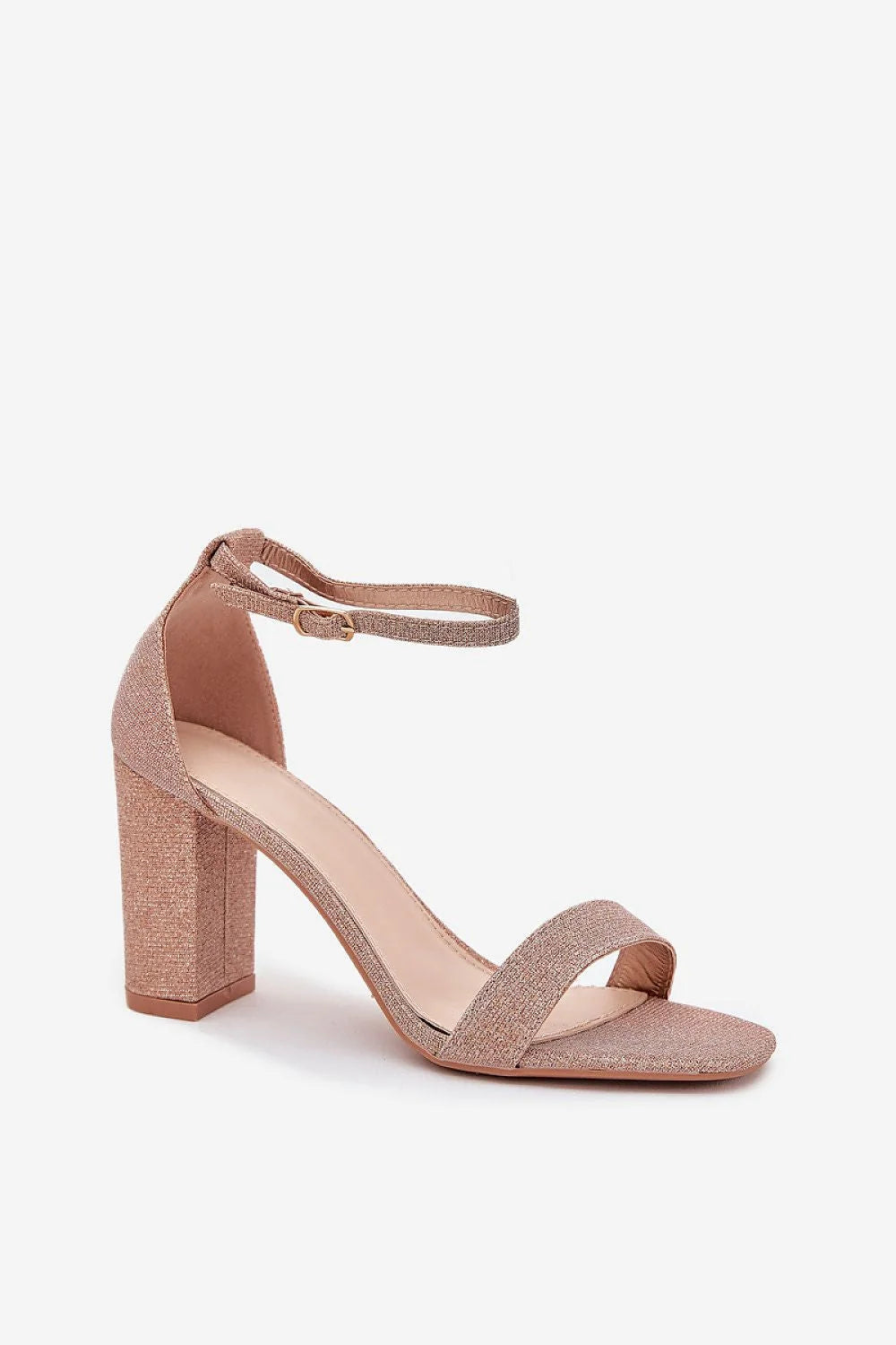 Sandales à talons block doré nude, Design élégant moderne, Lanières scintillantes ajustables, Matériau brillant, Semelle caoutchouc, Occasions spéciales, Femme