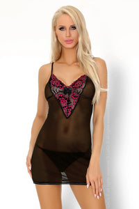 Nuisette dentelle noir florale rose buste orné transparence souple tulle extensible ajustement personnalisé encolure cœur fin manches coupe