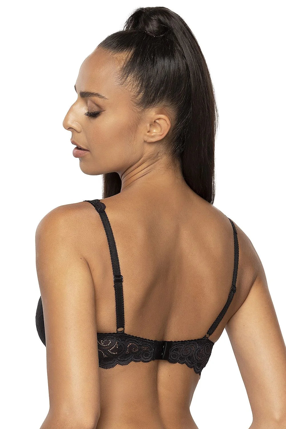 Soutien-gorge rembourré dentelle noire motifs floraux bretelles larges satin bow soutien optimal femme