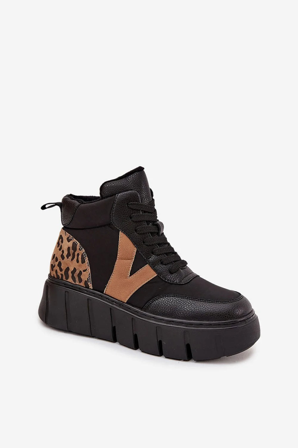 bottines montantes femme sportives urbaines cuir naturel plateforme légère semelle crantée maintien confort lacets fermeture éclair imprimé léopard