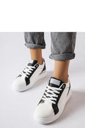 Baskets pour femmes design moderne épuré cuir synthétique blanc contrastant noir semelle caoutchouc confortable urban style