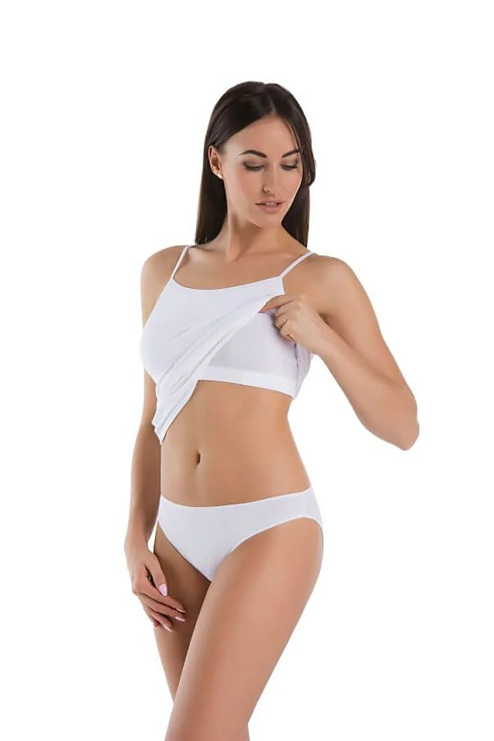 Ensemble de lingerie pour femmes débardeur et culotte blancs en coton élasthanne coupe ajustée bretelles spaghetti Taille basse