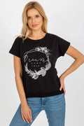 Chemisier pour femme moderne design chic couleur noire imprimé Dreams Come True coton élasthanne coupe droite manches courtes