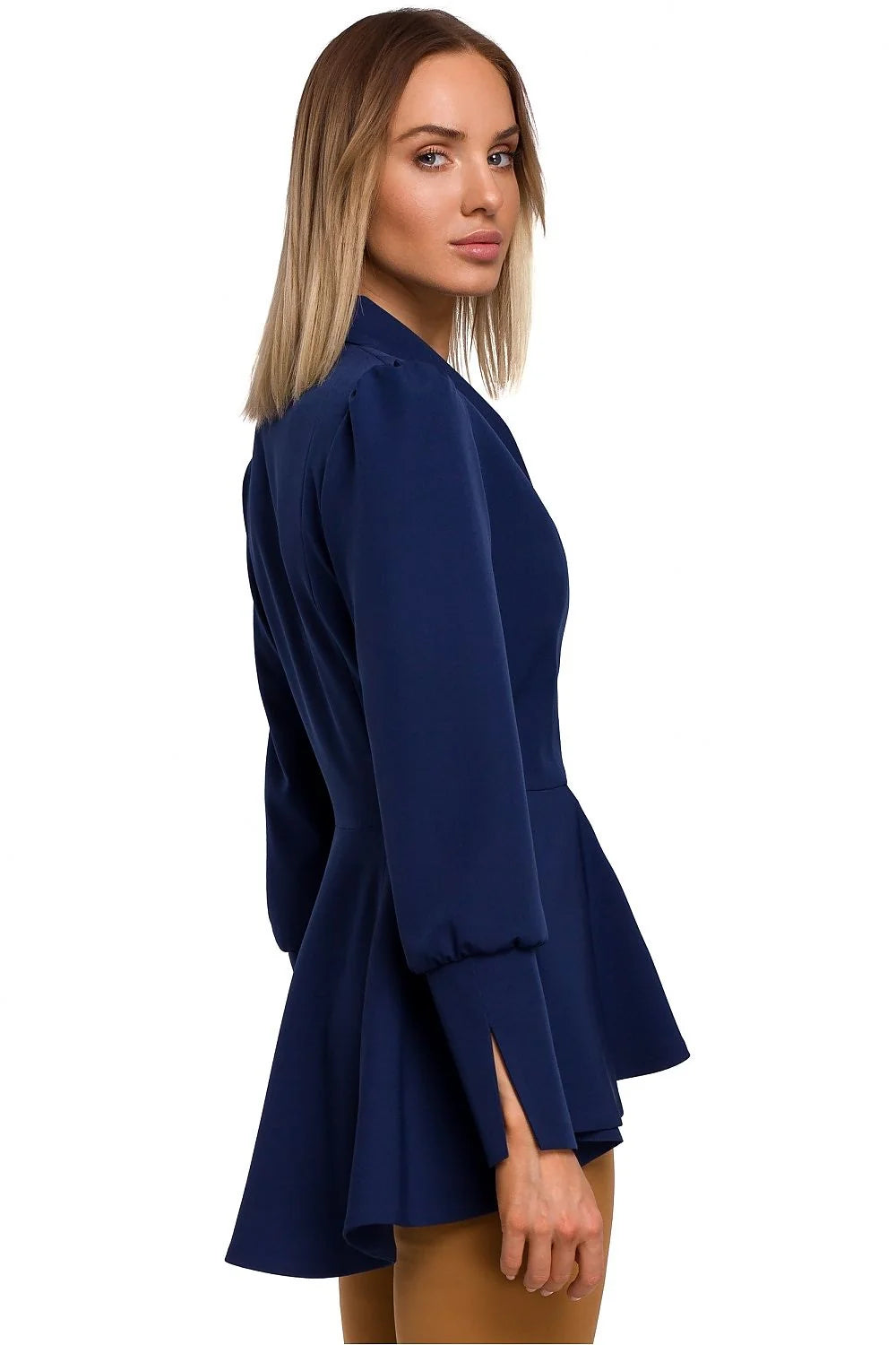Blazer femme polyester élasthanne chic élégant noir peplum manches longues ajusté professionnel soirée