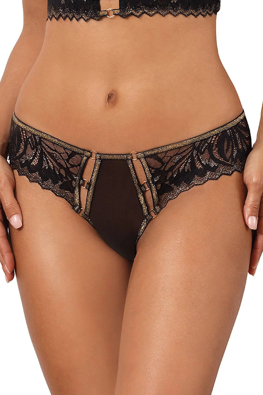 Strings Axami dentelle noire motifs floraux doré dos unique lingerie féminine combinaison corset taille ajustable XS S M L XL